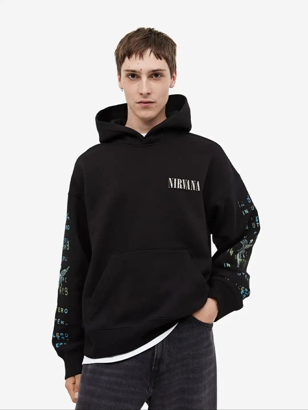 H&M Black Nirvana "In Utero" Hoodie with Sleeve Graphics